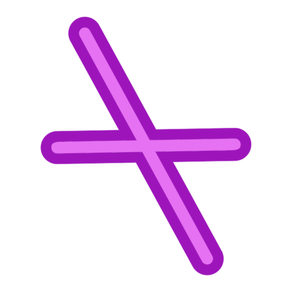  a glyph for the letter R in two toned magenta.  It is a horizontal line with a diagonal line going through it, top left to bottom right.